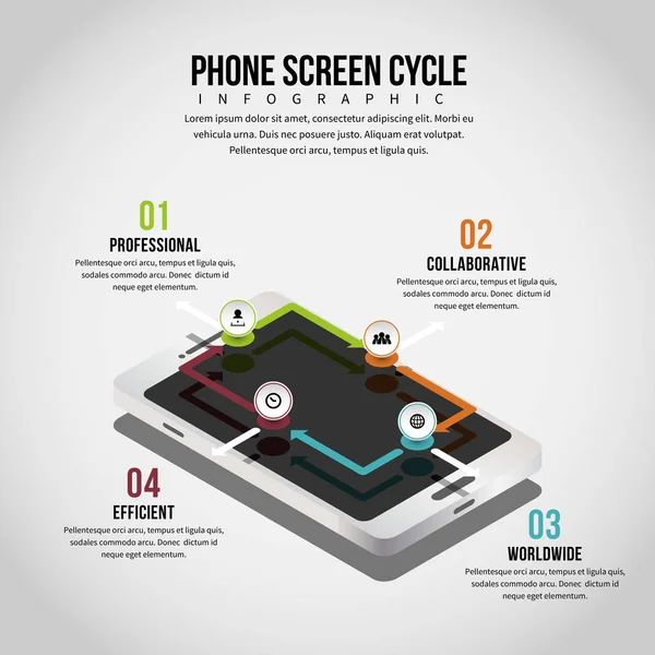 Infografía del ciclo de pantalla del teléfono — Vector de stock