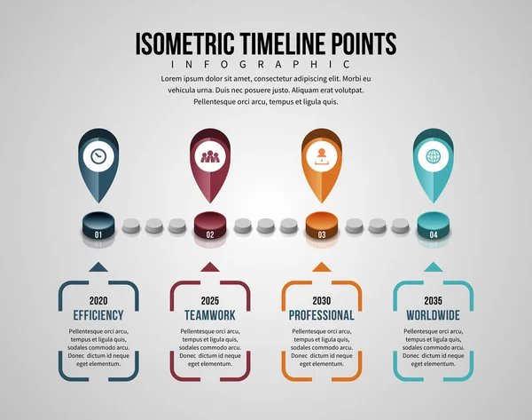 Isometric Timeline Points Infographic — Stock Vector