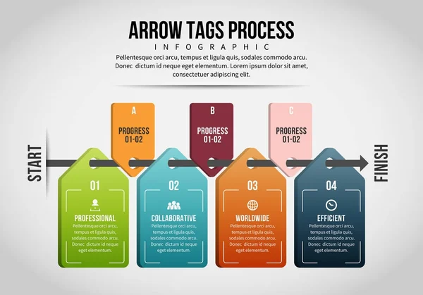 Arrow Tags Infographie de processus — Image vectorielle