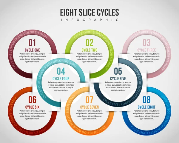 Åtta skära cykler Infographic — Stock vektor