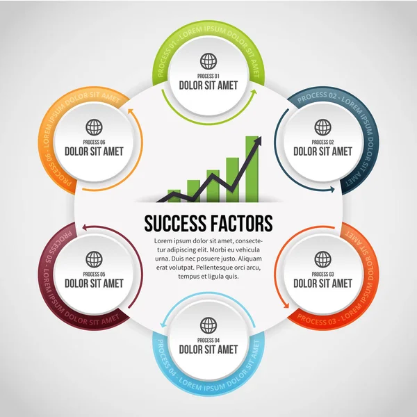 Zes proces cirkel Clips Infographic — Stockvector