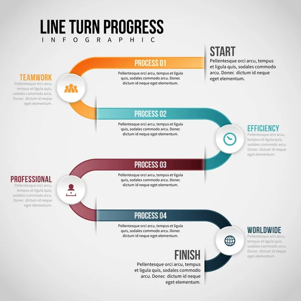 Infografía de progreso de giro de línea — Archivo Imágenes Vectoriales