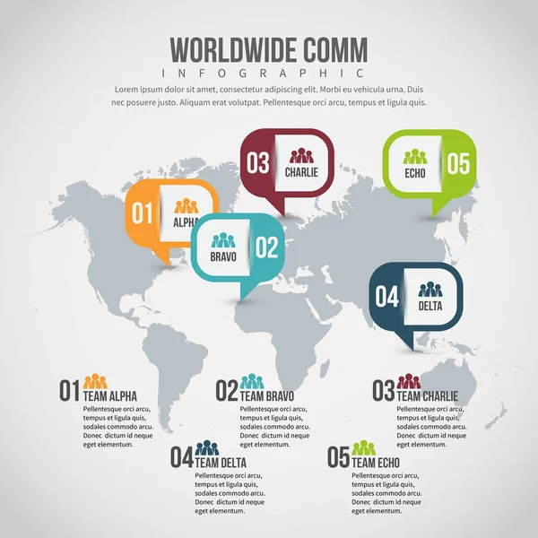 Infografía mundial de las comunicaciones — Vector de stock