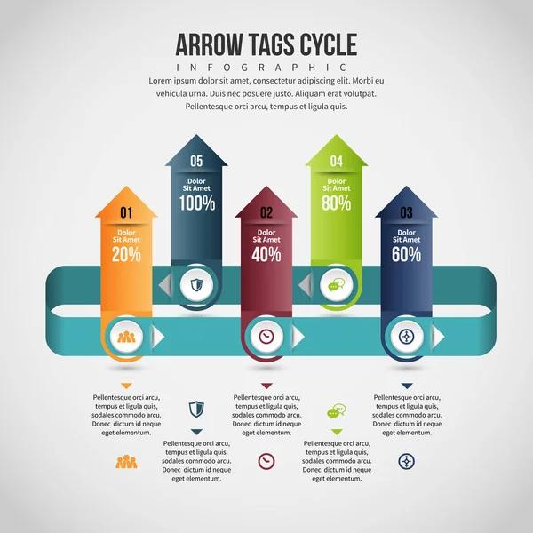 Arrow Tags Cycle Infographic — Stock Vector