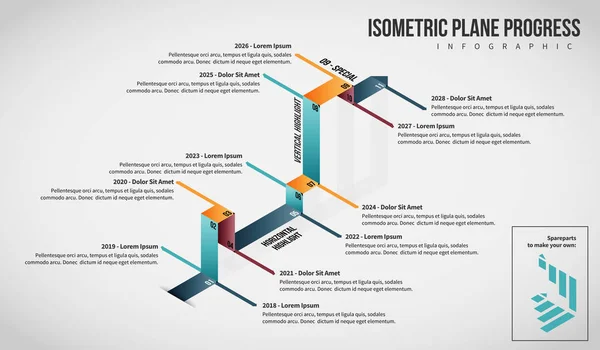 Izometrické roviny pokrok infografika — Stockový vektor