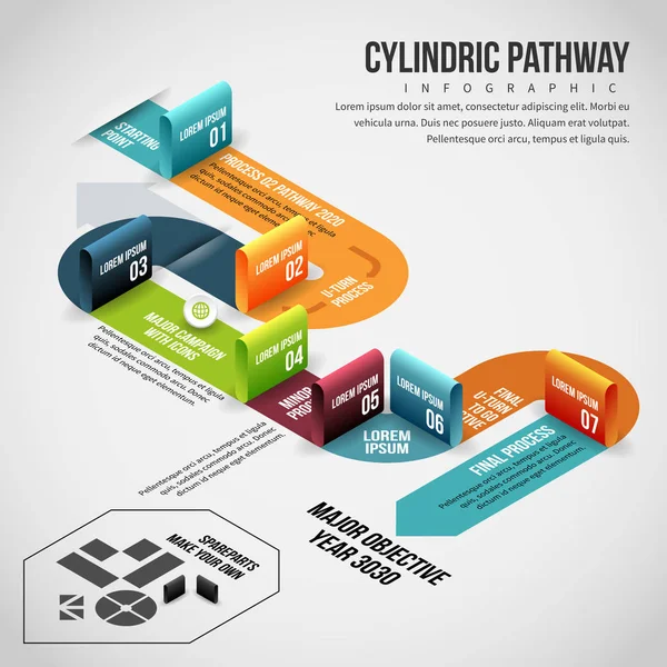 Isometric Cylindric Pathway Infographic — Stock Vector