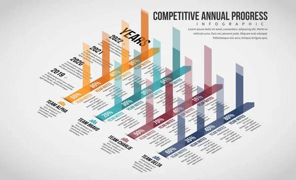 Isometrische concurrerende jaarlijkse vooruitgang Infographic — Stockvector