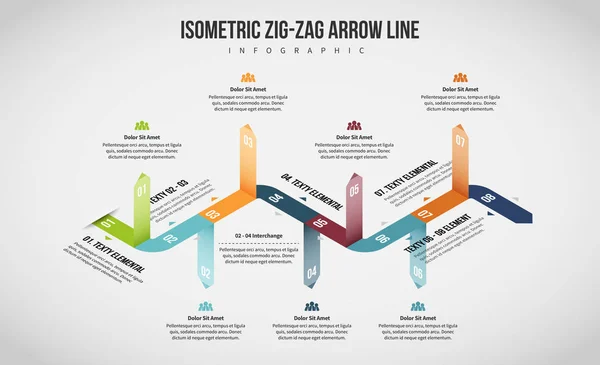 Isometrische Zig-Zag pijl lijn Infographic — Stockvector
