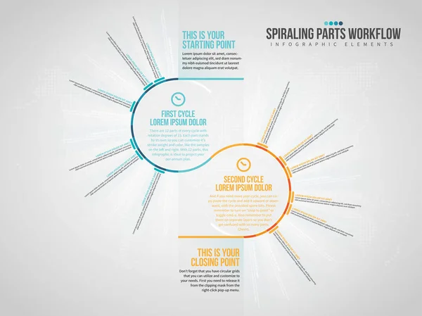 Workflow Infographic voor spiraalvormige onderdelen — Stockvector