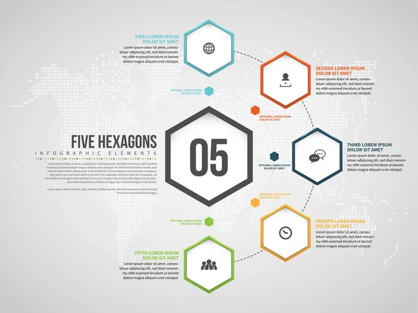 Vector Illustration Five Hexagons Infographic Design Element — Stock Vector