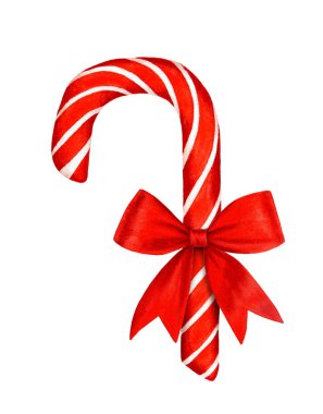 Şeker kamışı suluboya çizimi Noel veya yemek tasarımları için uygun beyaz bir arkaplanda izole edilmiş