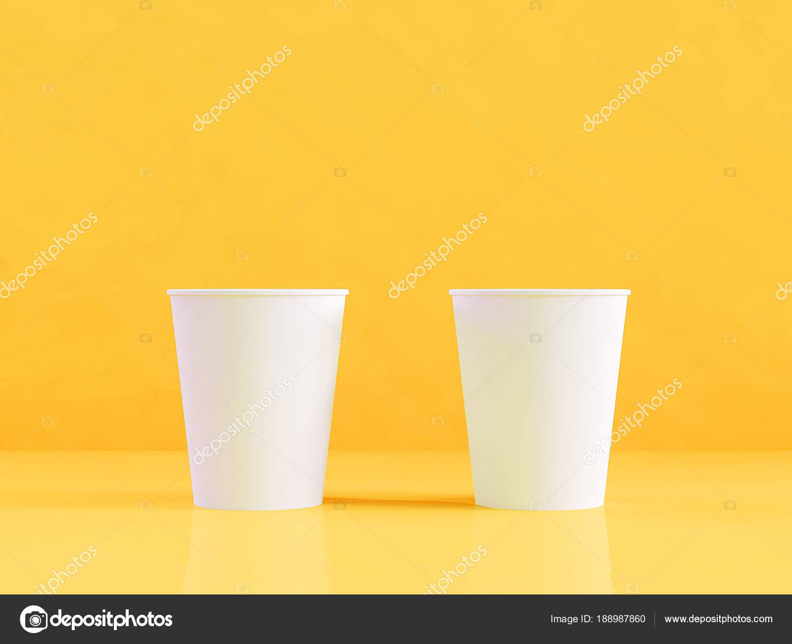 3d model of paper cups on the plane under natural light. Yellow