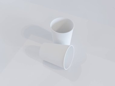 kağıt bardak doğal ışık altında uçakta 3D modeli. Beyaz arka plan. 3D render.