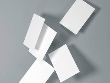 Kartvizit dinamik olarak gri bir arka plan üzerinde dağınık 3 boyutlu görüntüleri işlemek.