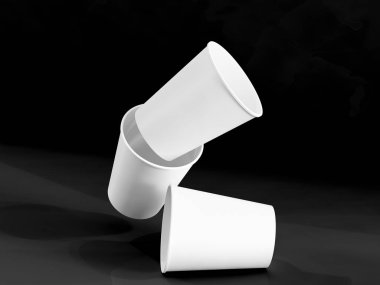 kağıt bardak doğal ışık altında uçakta 3D modeli. Siyah arka plan