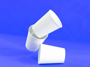 kağıt bardak doğal ışık altında uçakta 3D modeli. Mavi arka plan