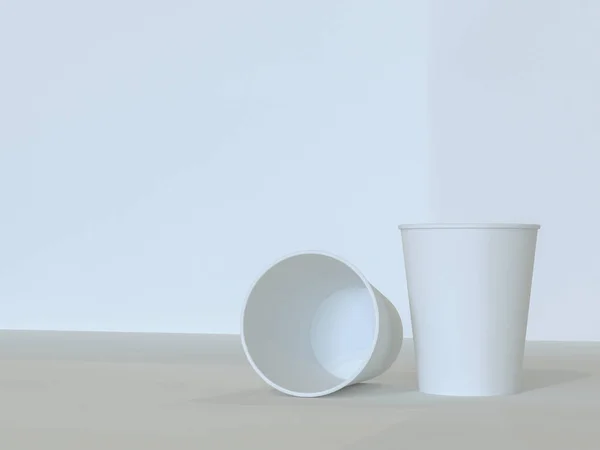 kağıt bardak doğal ışık altında uçakta 3D modeli. Beyaz arka plan. 3D render.