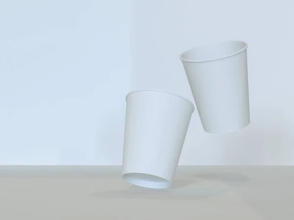 3d model of paper cups on the plane under natural light. White background. 3d renderer. — Stock Photo, Image