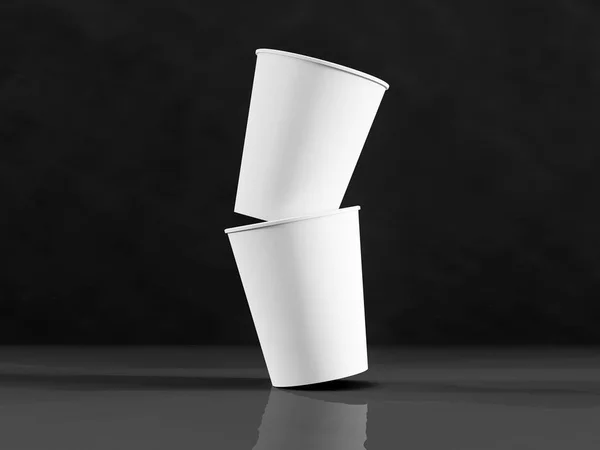 Modelo 3d de vasos de papel en el plano bajo luz natural. Fondo negro. renderizador 3d . — Foto de Stock