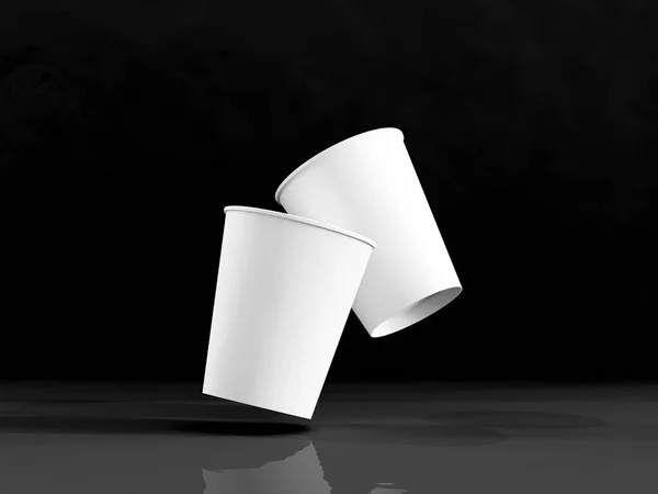 3D модель бумажных стаканчиков на плоскости при естественном освещении. Чёрный фон. Трехмерный рендерер . — стоковое фото