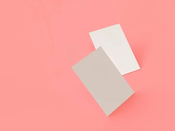 Kartvizit mock-up, 3d render, pembe arka plan