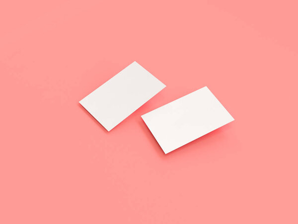 business card mock-up, 3d rendering, pink background