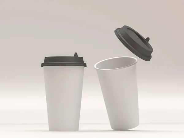 3d model of paper cups with a lid standing on a plane under natu — Stock Photo, Image