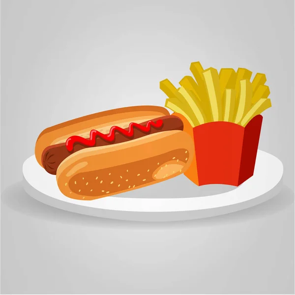 Hot Dog Comida Rápida Patatas Fritas Frankfurt — Vector de stock