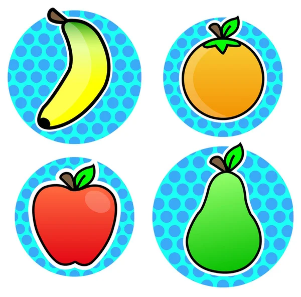 Naranja Plátano Manzana Pera Fruta Dibujos Animados Color Ilustración Comida — Vector de stock