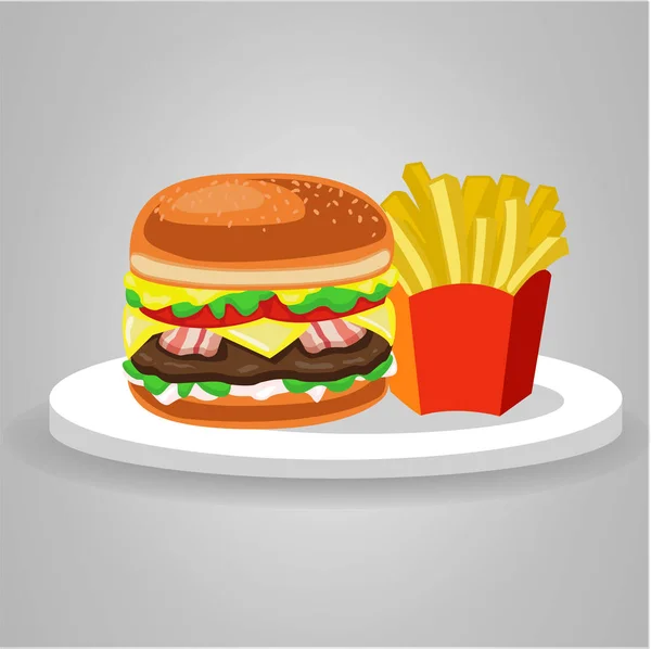 Hamburguesa Patatas Fritas Comida Rápida Burguesa — Vector de stock