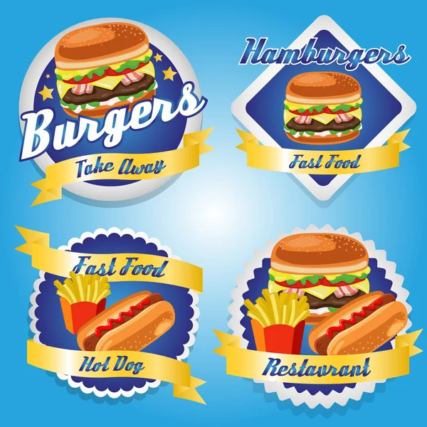Hamburger Hamburger Hotdog Bramborové Hranolky Potravin Loga Znamení — Stockový vektor