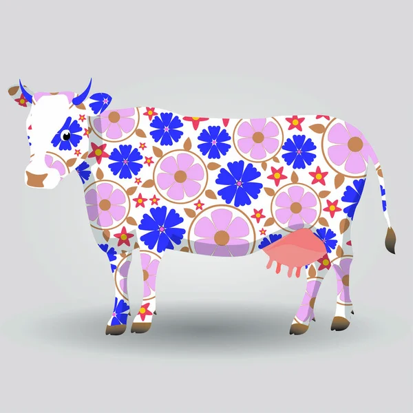Cow Animal Illustration Color Colorful White Floral — Stock Vector