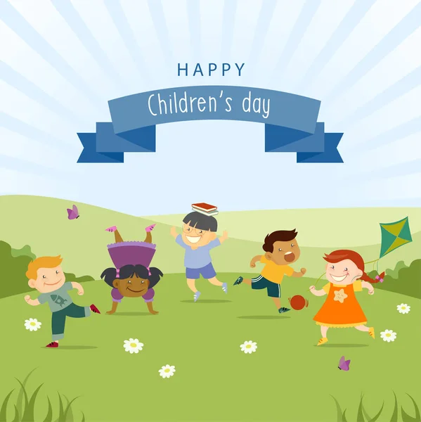 Dessin Animé Enfants Étudiant Nature Amis Enfants Parc Jour — Image vectorielle