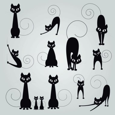 siyah kedi siluet koleksiyonu tasarımı