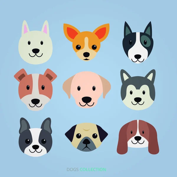 Cute Dog Faces Illustration Set — Stock Vector