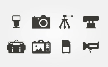 Dijital fotoğrafçılık ekipmanı simgesi seti