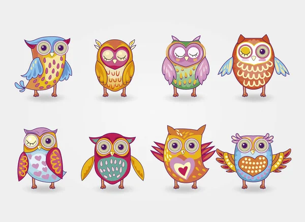Artistic Cute Owl Illustration Set — Stock Vector
