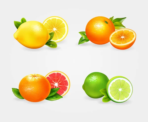 Sada Svěžích Citronových Vektorů Ovoce — Stockový vektor