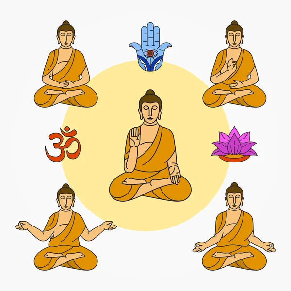 Vielzahl Von Buddha Cartoon Set — Stockvektor