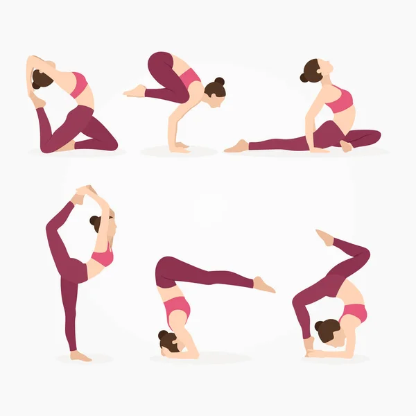 Verschiedene Yoga Posen Eingestellt — Stockvektor