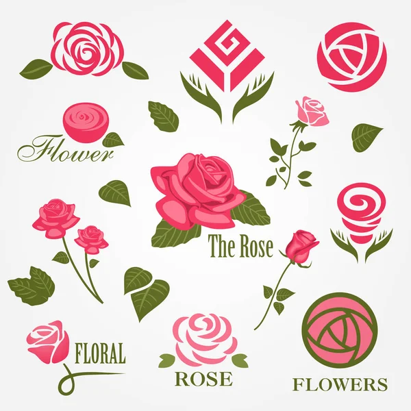 Ensemble Logo Floral Rose Décoratif — Image vectorielle