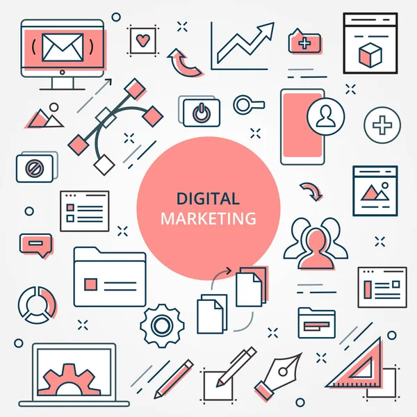 Conjunto Iconos Marketing Digital Negocios — Archivo Imágenes Vectoriales