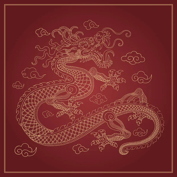 古代中国のドラゴンアートデザイン — ストックベクタ