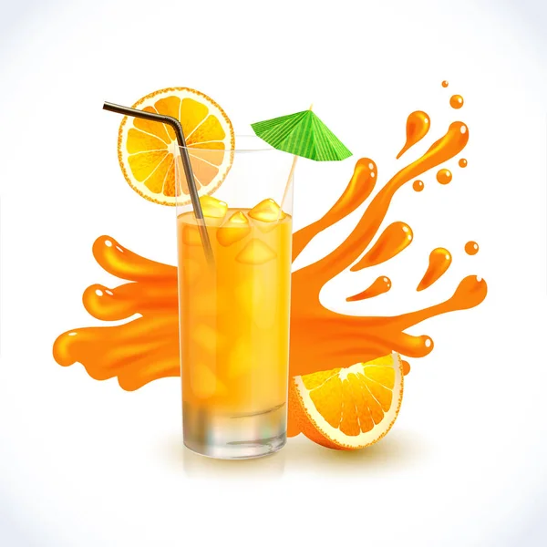 トロピカルオレンジジュースイラストデザイン — ストックベクタ