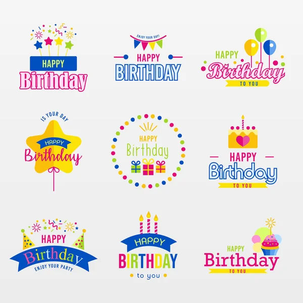 Ensemble Conception Étiquettes Happy Birthday — Image vectorielle