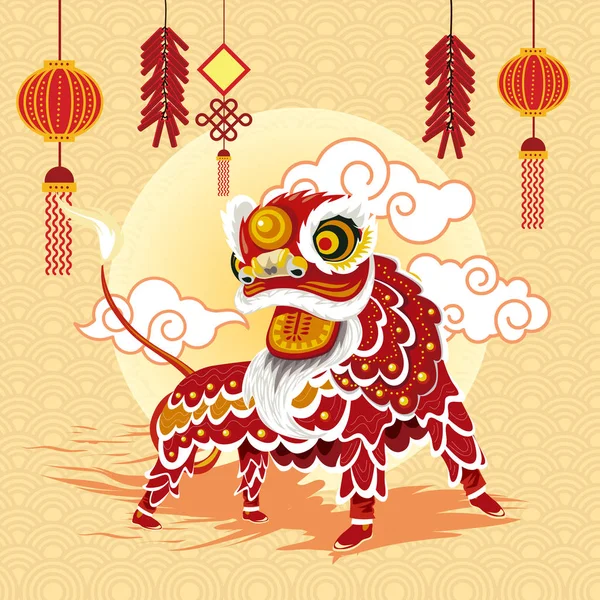 Traditionele Chinese Leeuw Illustratie Ontwerp — Stockvector