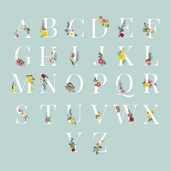 Floral Hoofdletter Lettertype Set — Stockvector