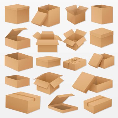 Variety of cardboard box set clipart