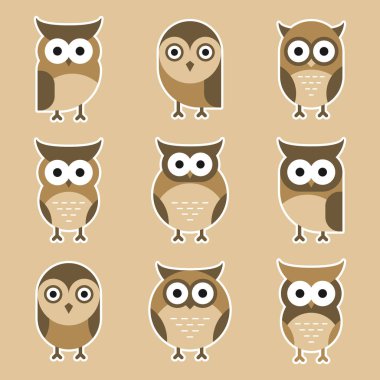 Baykuş etiket setinin çeşitliliği