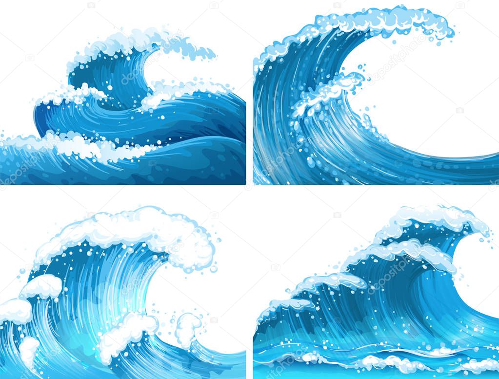 Summer sea waves illustration set